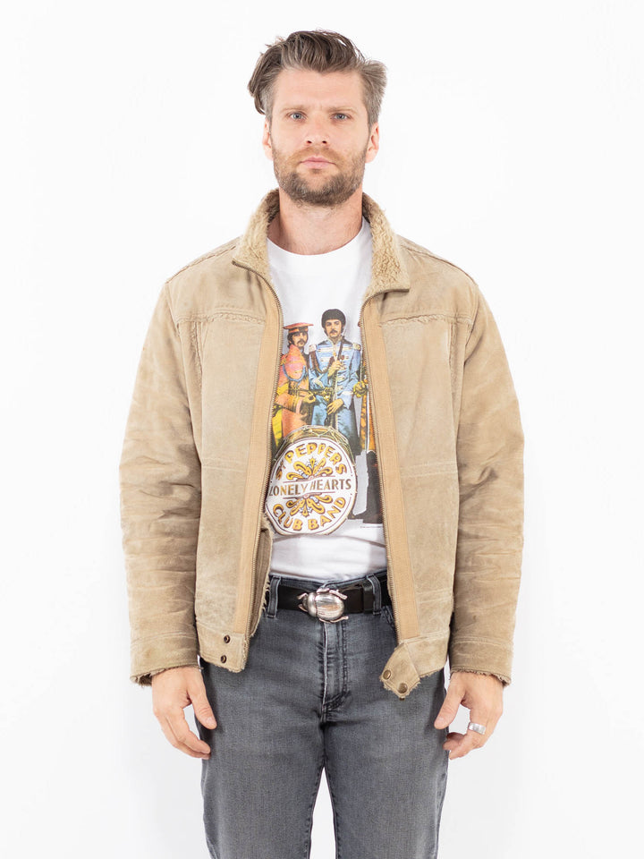 Vintage 00's Men Suede Sherpa Jacket in BeigeZ1941
