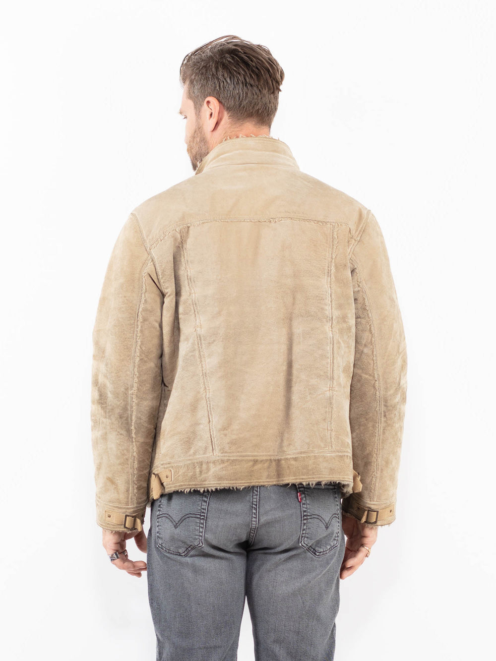 Vintage 00's Men Suede Sherpa Jacket in BeigeZ1941