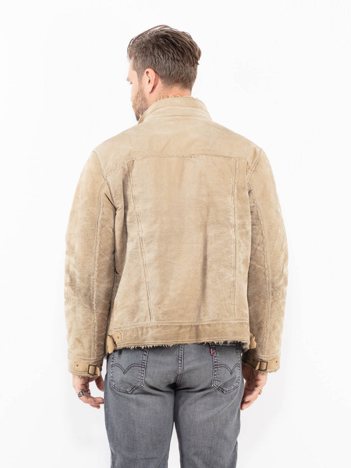 Vintage 00's Men Suede Sherpa Jacket in BeigeZ1941
