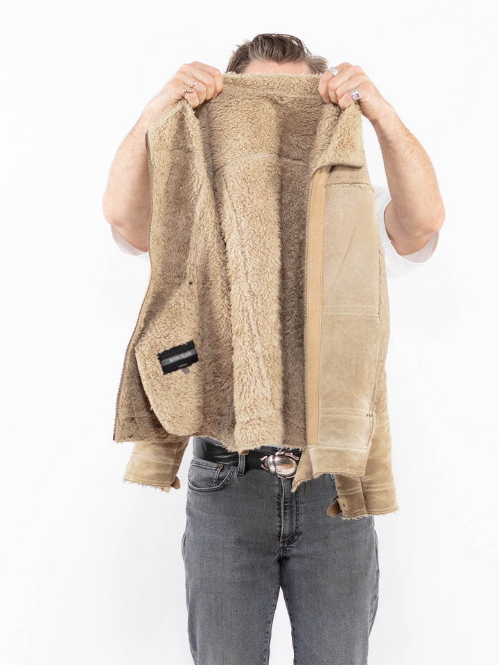 Vintage 00's Men Suede Sherpa Jacket in BeigeZ1941