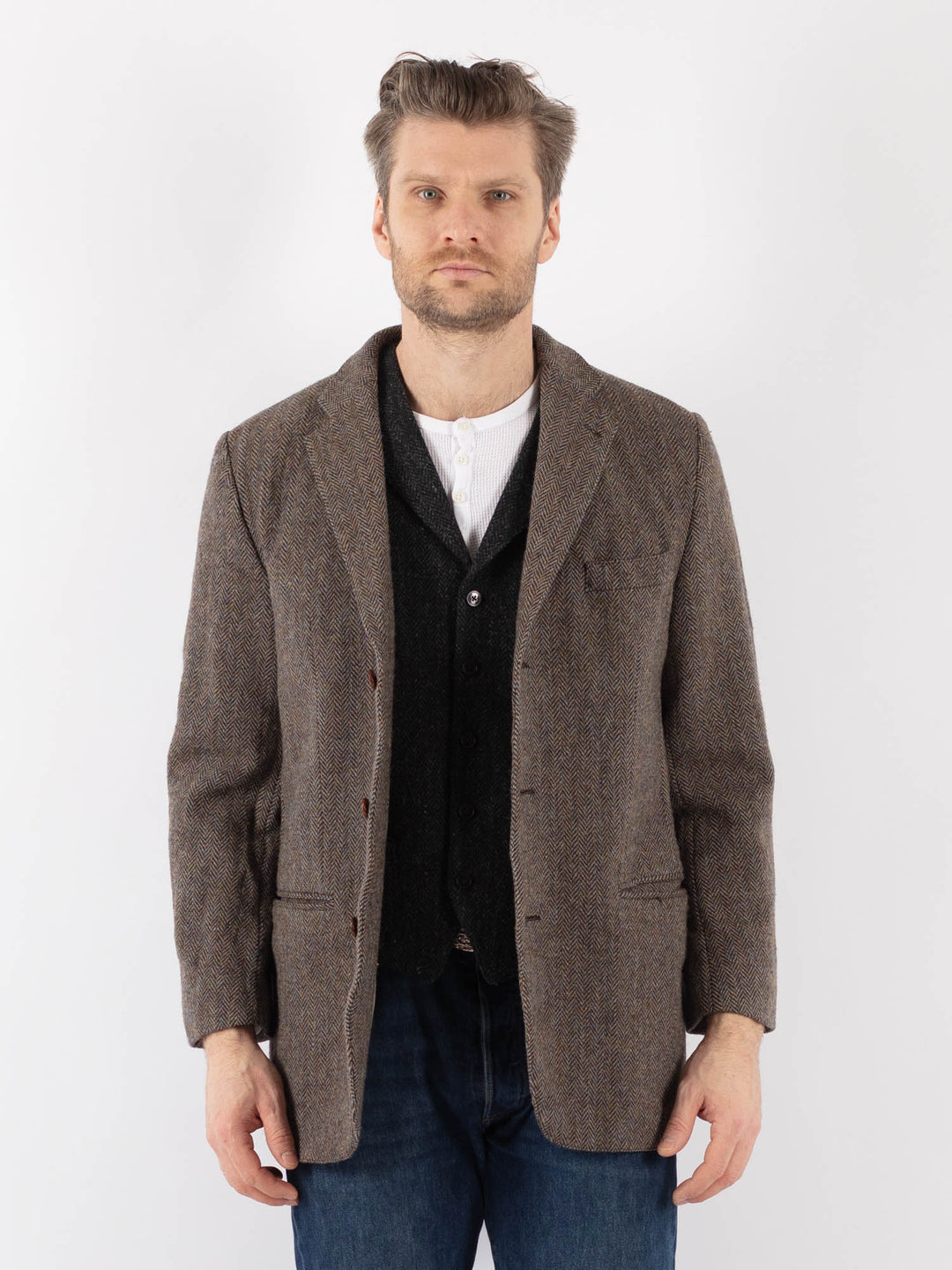 Vintage 00's Men Harris Tweed Jacket in BeigeZ1209