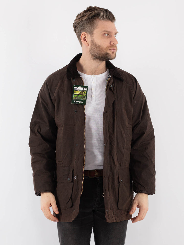 Vintage 00's Men Waxed Canvas Jacket in BrownZ904