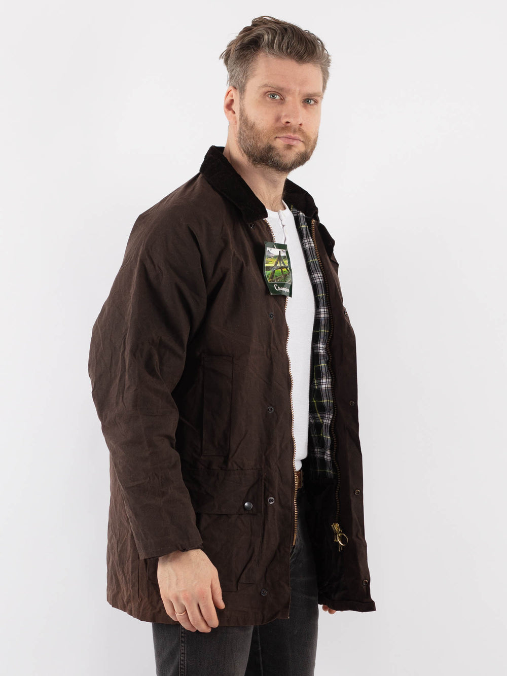 Vintage 00's Men Waxed Canvas Jacket in BrownZ904