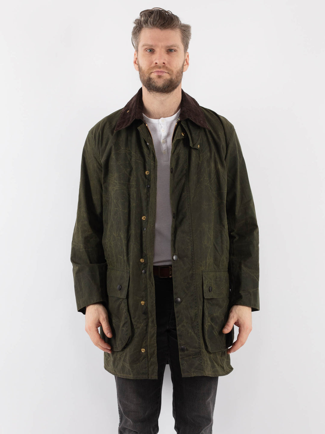 Vintage 00's Men Waxed Canvas Jacket in GreenZ907