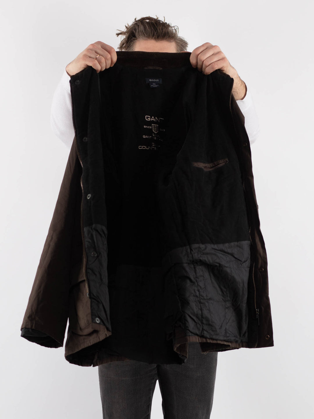 Vintage 00's Men Waxed Cotton Jacket in BrownZ668