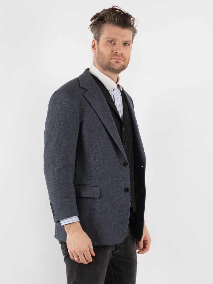 Vintage 00's Men Wool Blazer Jacket in Blue - NorthernGrip