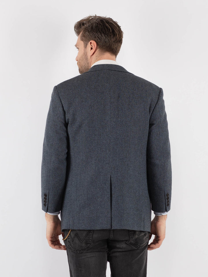 Vintage 00's Men Wool Blazer Jacket in Blue - NorthernGrip