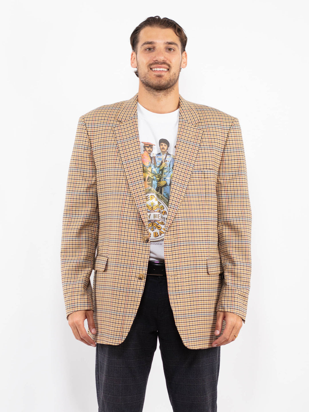 Vintage 00's Men Wool Blazer Jacket in BeigeZ2215