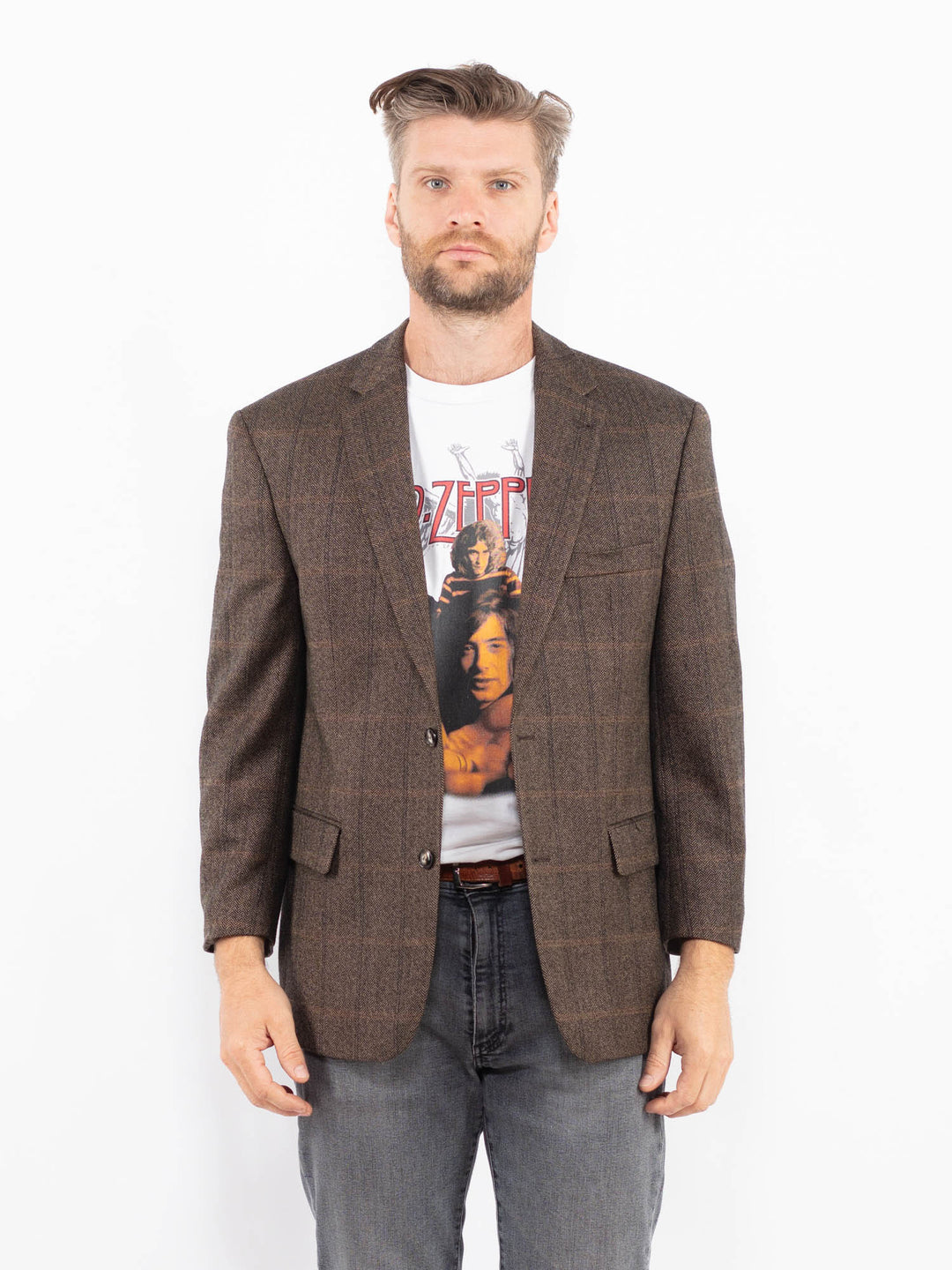 Vintage 00's Men Wool Blend Blazer Jacket in BrownZ2343