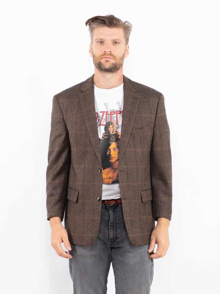 Vintage 00's Men Wool Blend Blazer Jacket in BrownZ2343