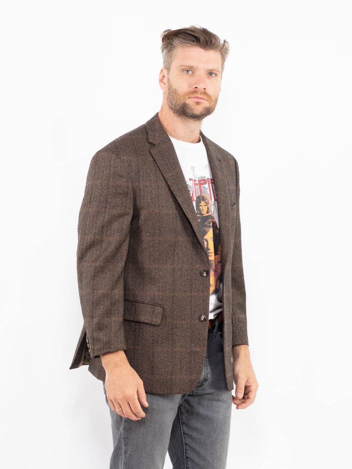 Vintage 00's Men Wool Blend Blazer Jacket in BrownZ2343