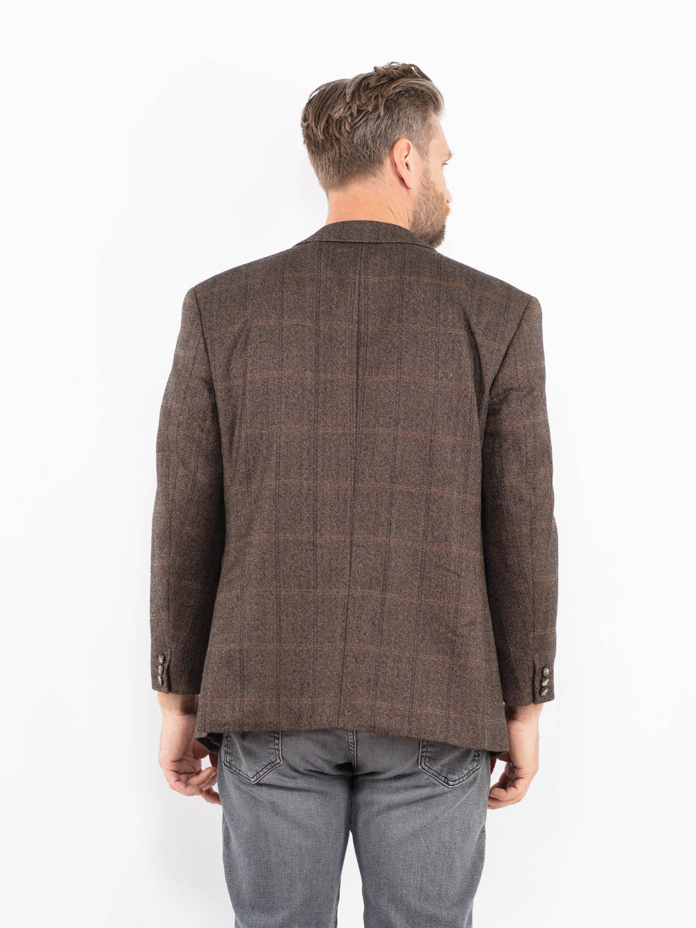 Vintage 00's Men Wool Blend Blazer Jacket in BrownZ2343