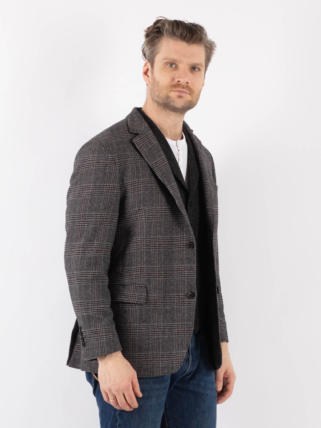 Vintage 00's Men Wool Blend Blazer Jacket in GrayZ1210