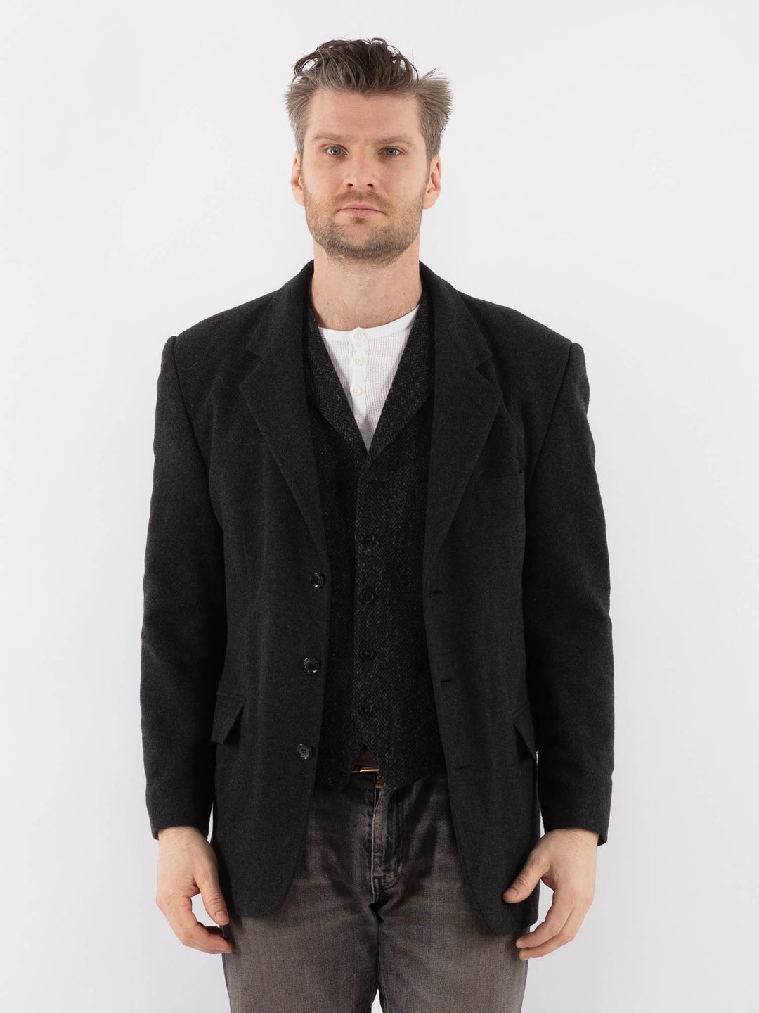 Vintage 00's Men Wool Blend Blazer Jacket in GrayZ1069