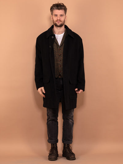 Wool Blend Coat 00s, Wool Coat In Black Size XL, Vintage Wool Coat, Spring Wool Coat, Retro Coat, Minimalist Coat, Men Vintage Outerwear