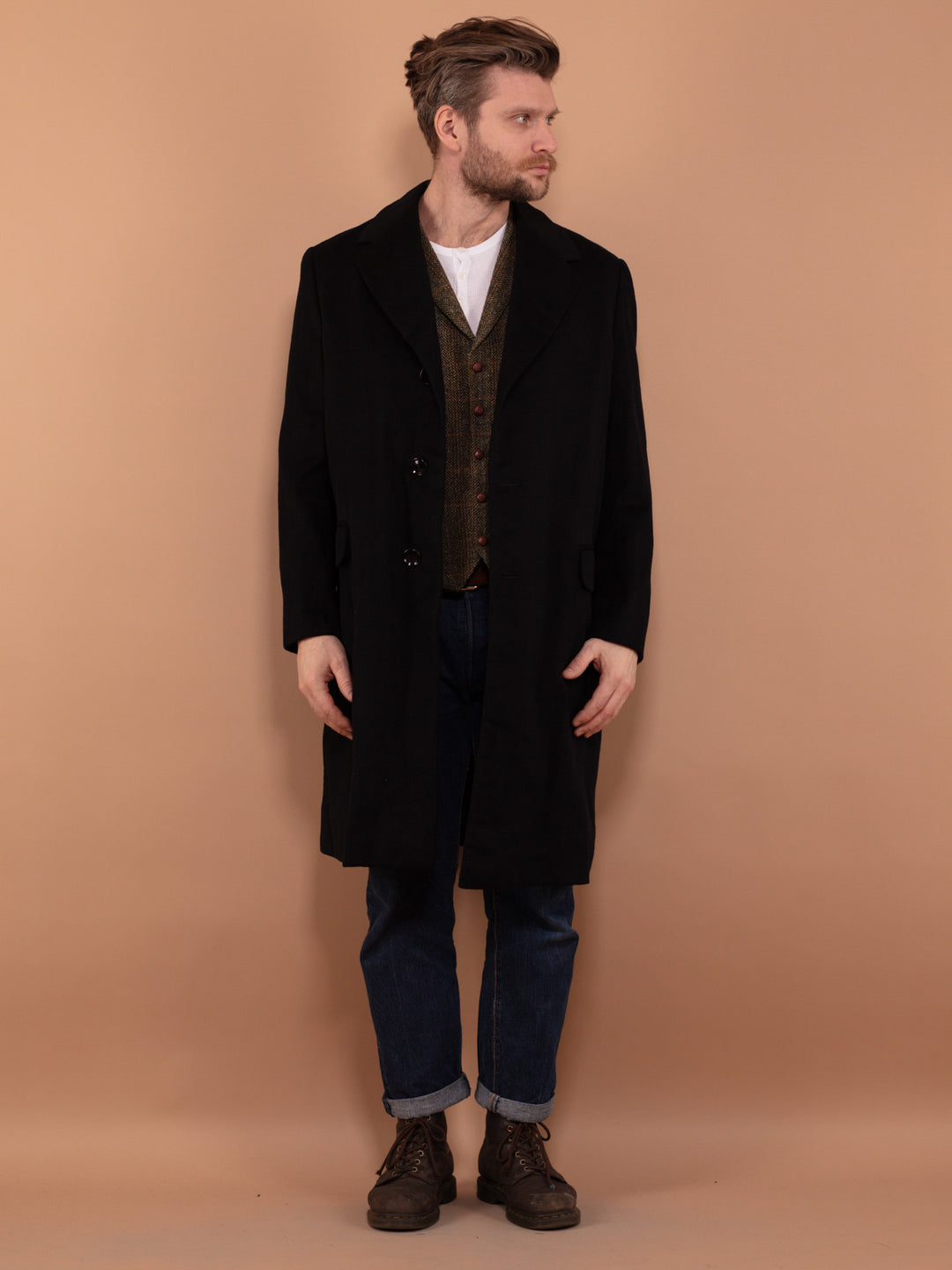 Vintage 00's Men Wool Blend Coat in Black - NorthernGrip