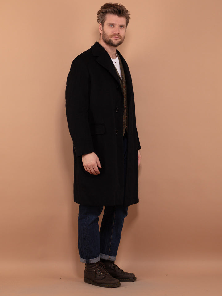 Wool Blend Coat 00s, Wool Coat In Black Size M, Vintage Wool Coat, Spring Wool Coat, 90s Coat, Minimalist Coat, Men Vintage Outerwear