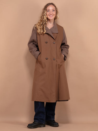 Y2K Wool Blend Coat 00s, Size M Vintage Wool Coat, Brown Wool Coat, Belted Wool Coat, Spring Wool Topcoat,  Office Coat, Minimalist Coat