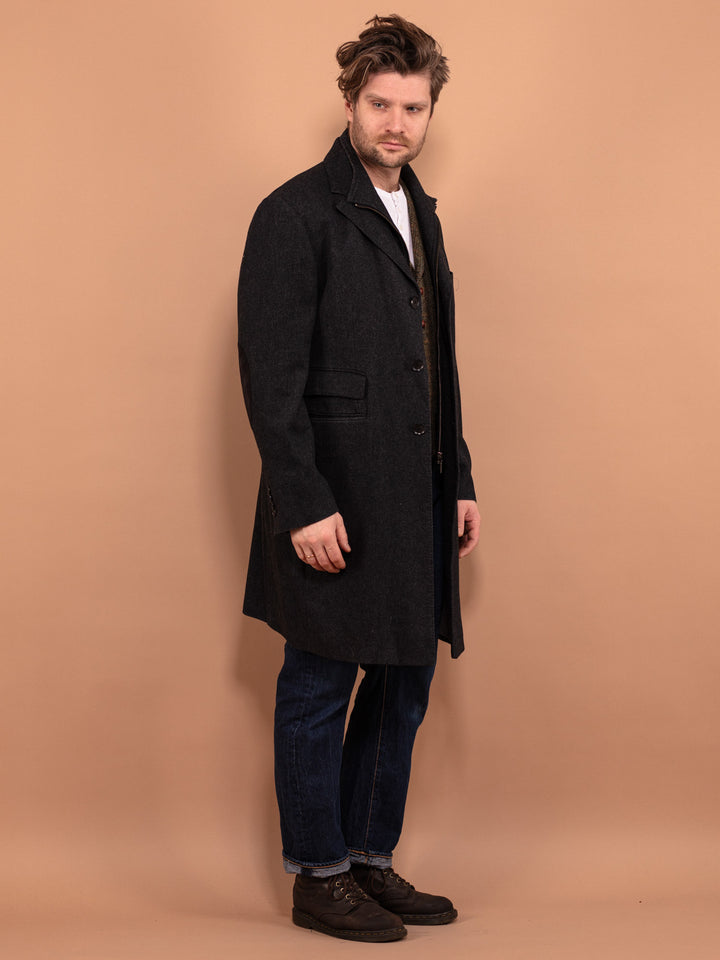 Wool Men Coat 00s, Wool Coat In Gray Size L, Vintage Wool Coat, Spring Wool Coat, Casual Wool Coat, Men Minimalist Coat, Vintage Outerwear