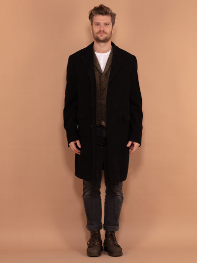 Wool Blend Coat 00s, Wool Coat In Black Size L, Vintage Wool Coat, Autumn Wool Coat, 90s Coat, Minimalist Coat, Men Vintage Outerwear