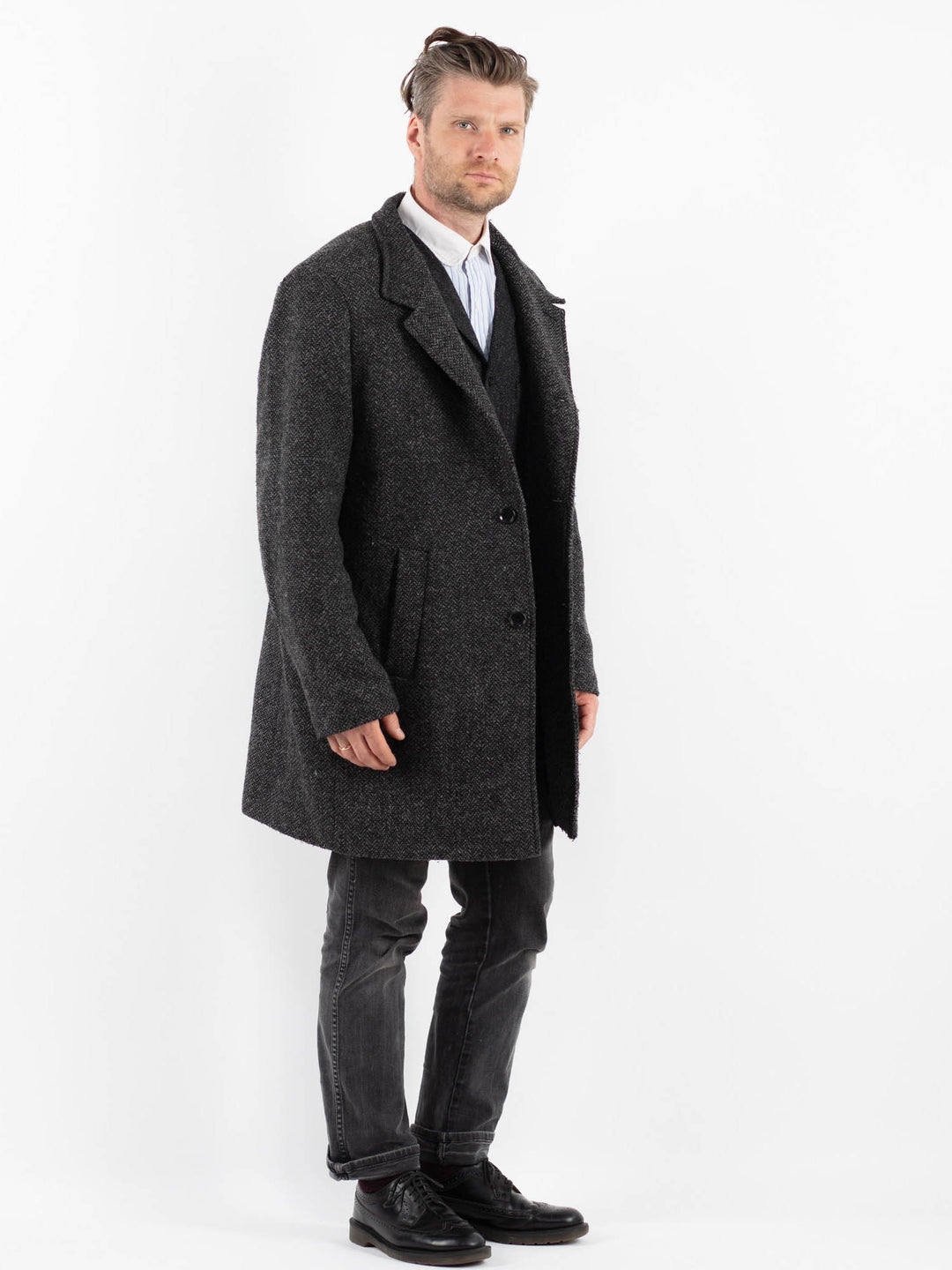 Vintage 00's Men Wool Blend Coat in Gray