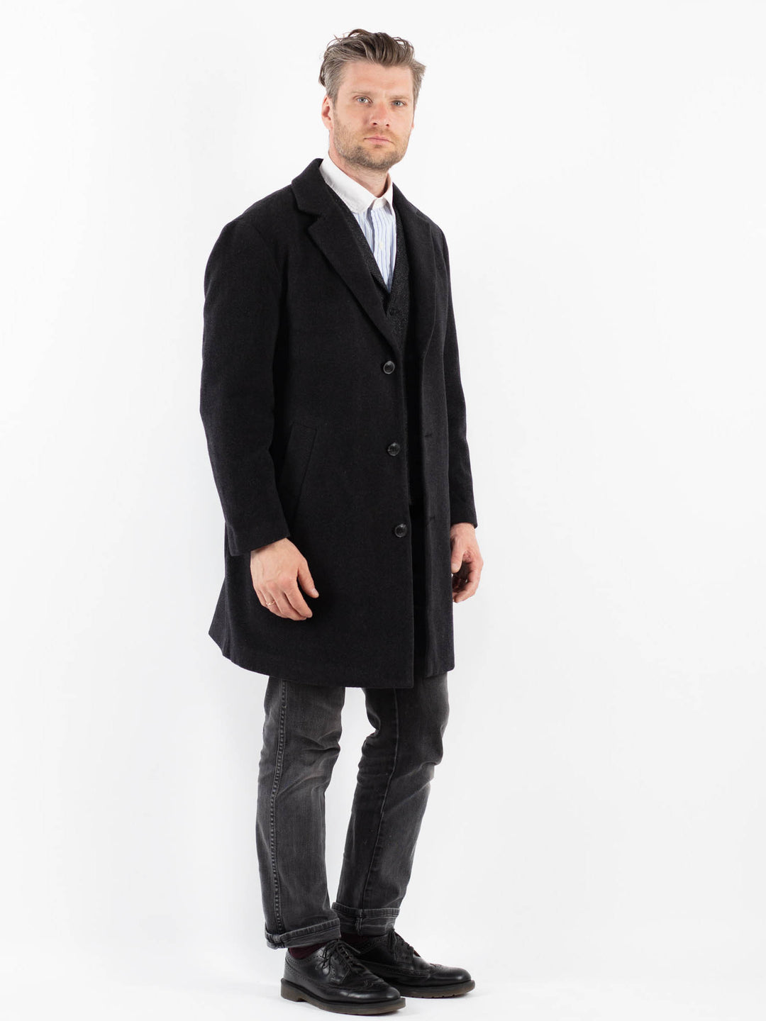 Vintage 00's Men Wool Blend Coat in Gray