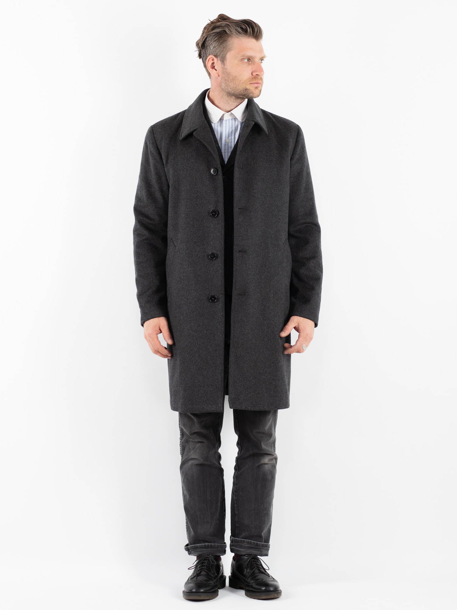 Online Vintage Store | Vintage 00's Men Wool Blend Coat in Gray