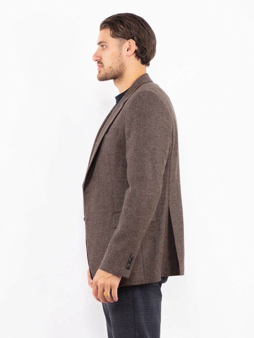 Vintage 00's Men Wool Blazer Jacket in BrownZ2415