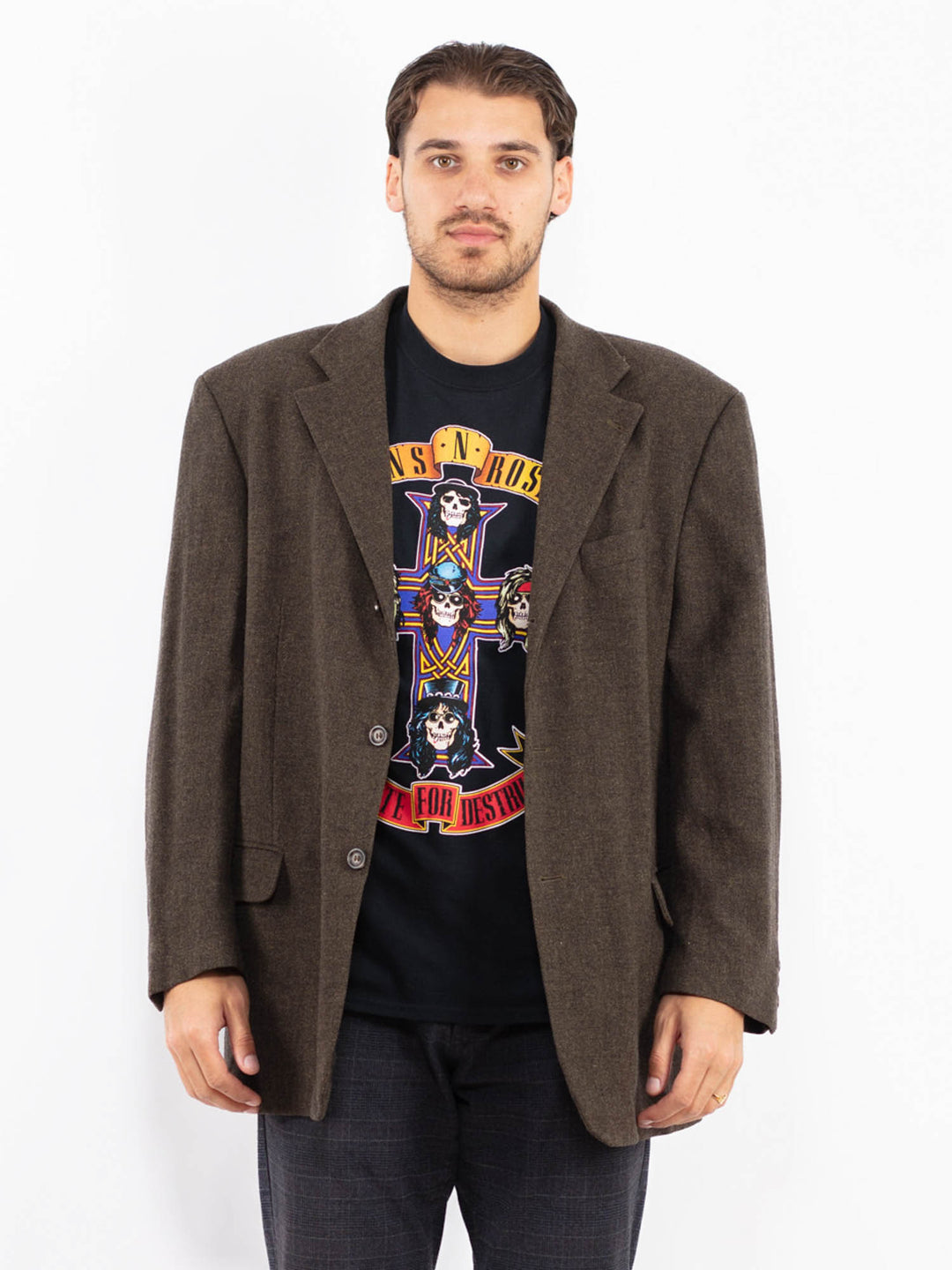 Vintage 00's Men Wool Blend Blazer Jacket in BrownZ2428