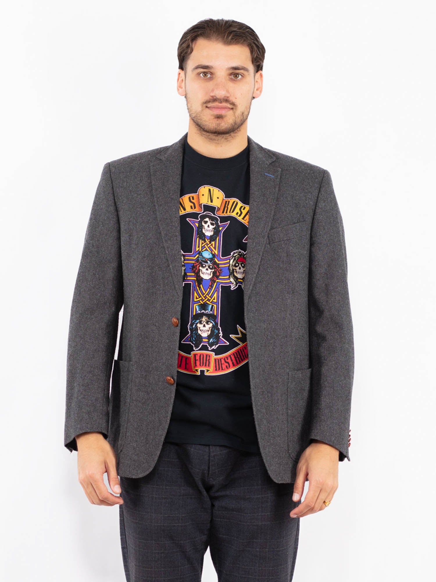 Online Vintage Store | Vintage 00's Men Wool Blazer Jacket in Gray