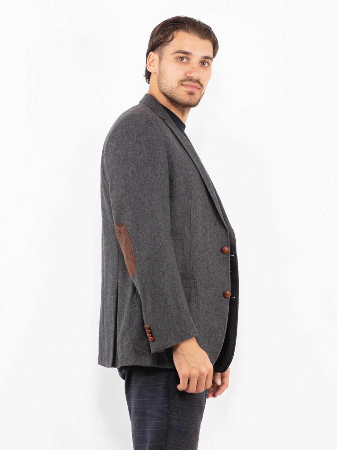 Vintage 00's Men Wool Blazer Jacket in GrayZ2438