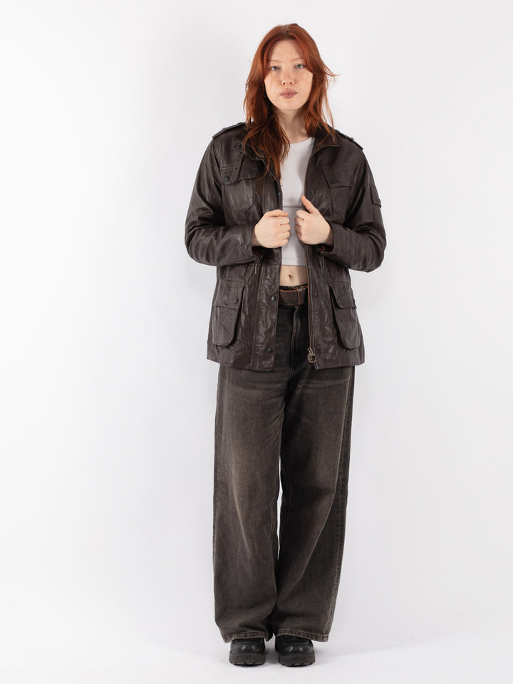 Vintage 00's Women Leather Jacket in Brown