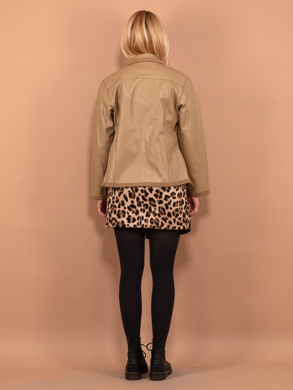 Vintage 00's Women Faux Leather Sherpa Jacket in Beige - NorthernGrip