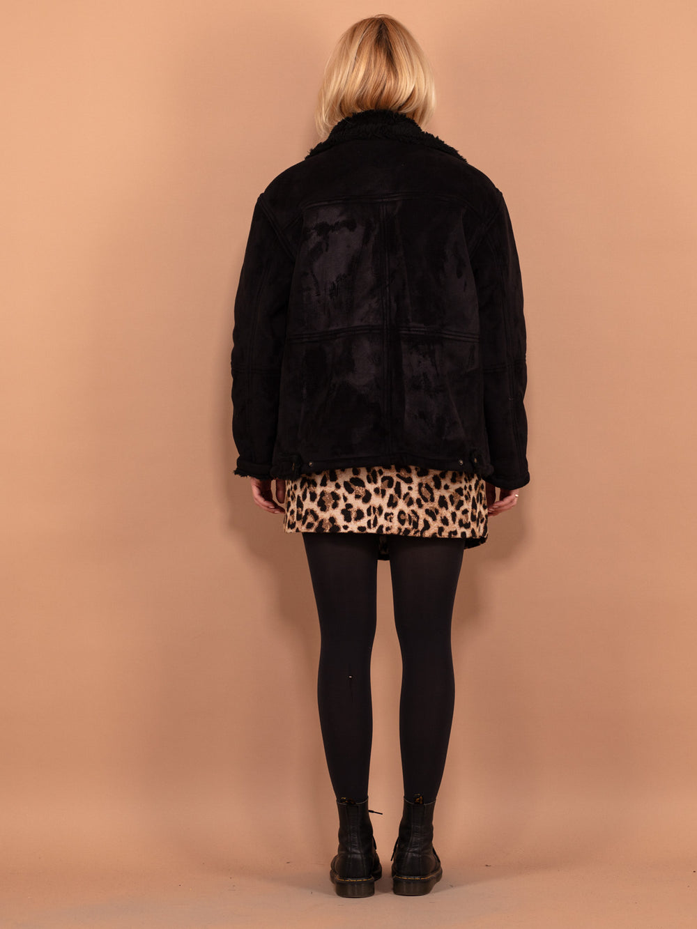 Vintage 00's Women Faux Sheepskin Bomber Jacket in Black - NorthernGrip