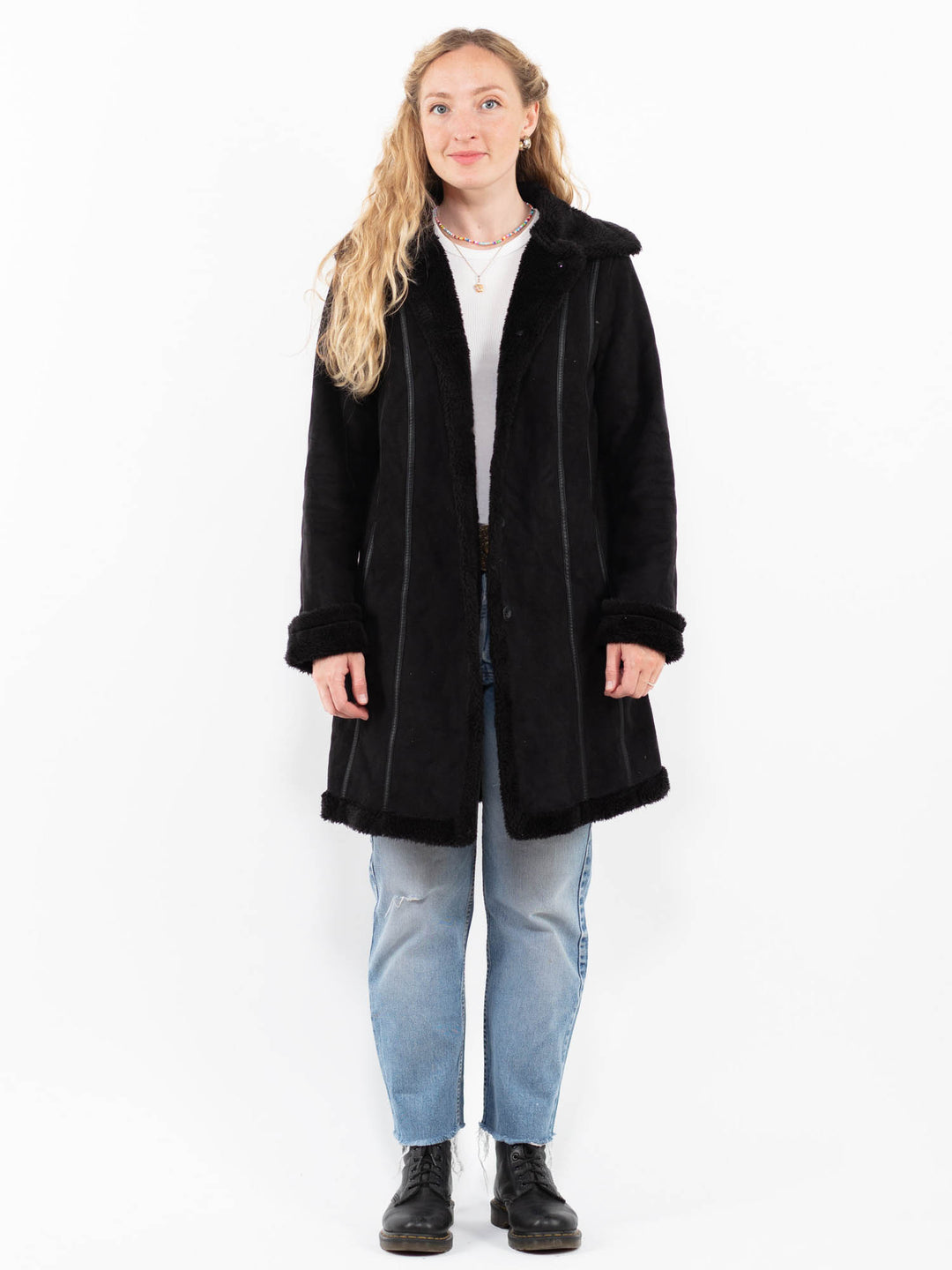Vintage 00's Women Faux Sheepskin Coat in BlackA0251