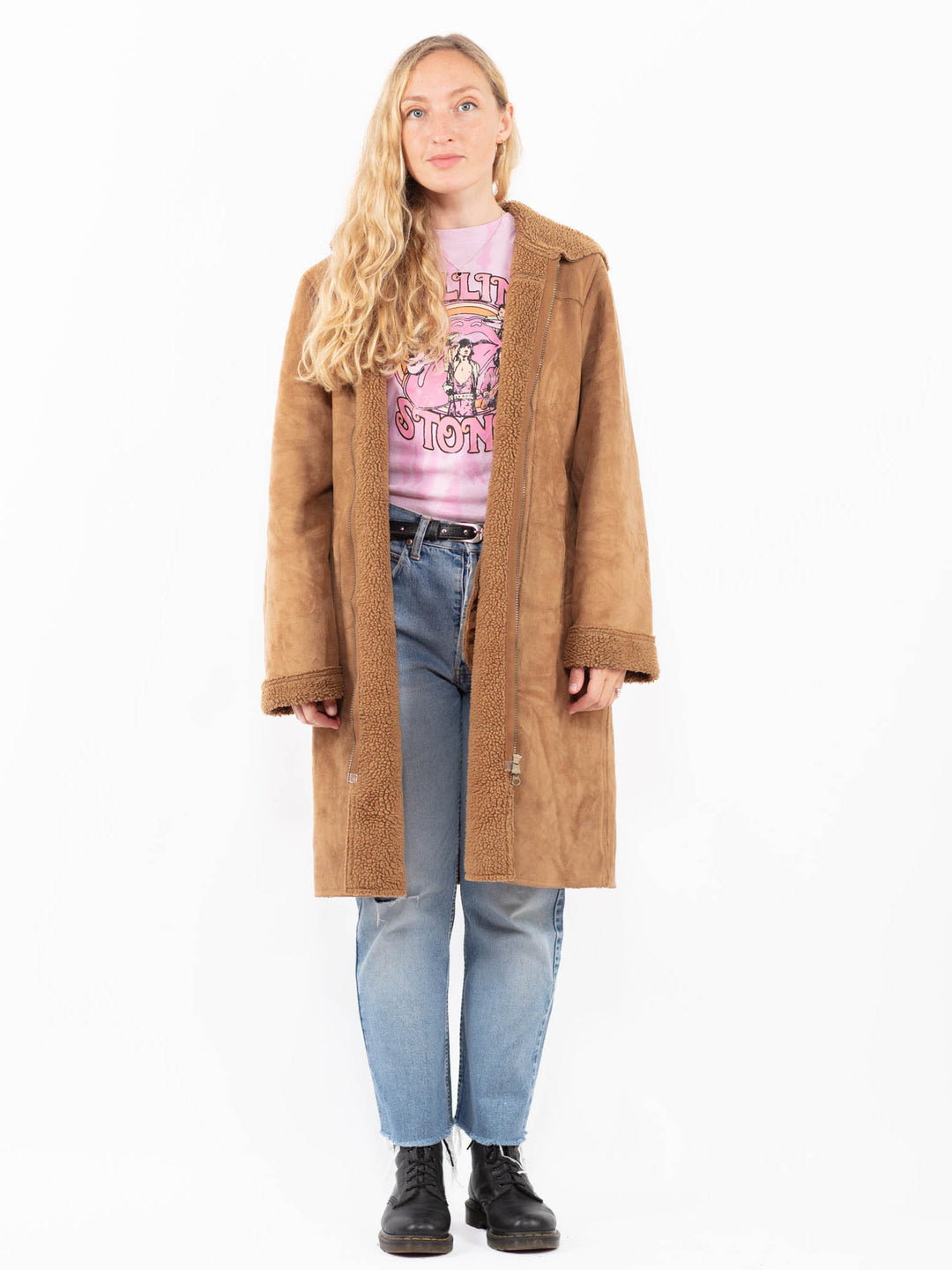 Vintage 00's Women Faux Sheepskin Coat in BrownA0521