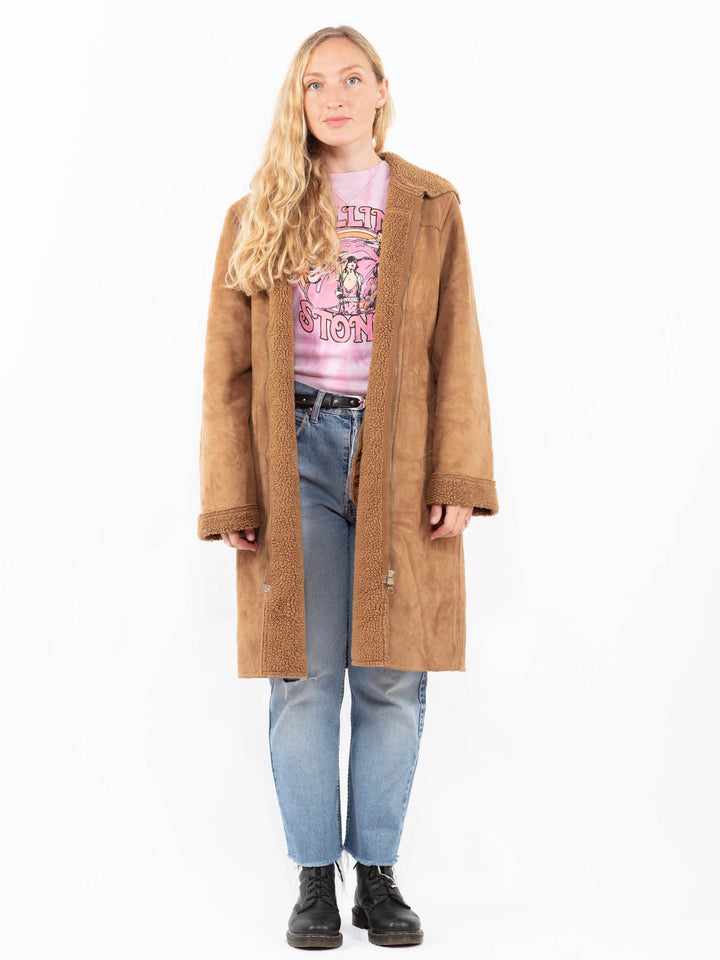 Vintage 00's Women Faux Sheepskin Coat in BrownA0521