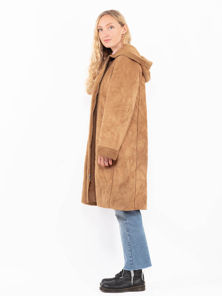 Vintage 00's Women Faux Sheepskin Coat in BrownA0521