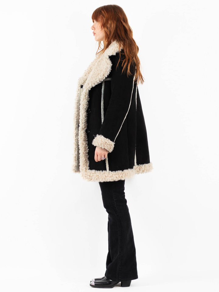 Vintage 00's Women Faux Sheepskin Coat in BlackV9780