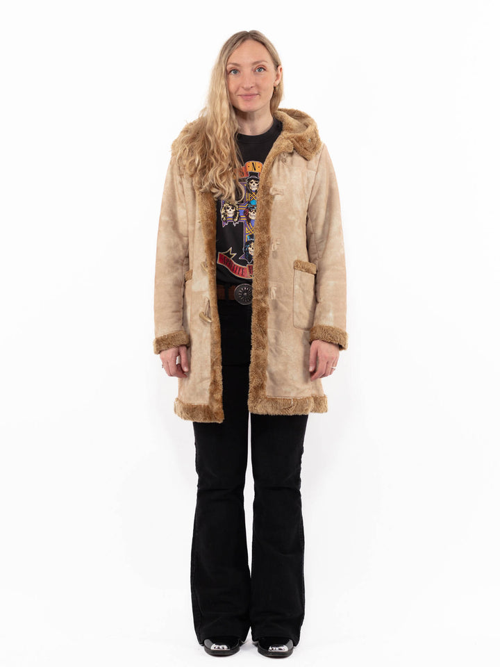 Vintage 00's Women Faux Sheepskin Coat in BeigeA0913