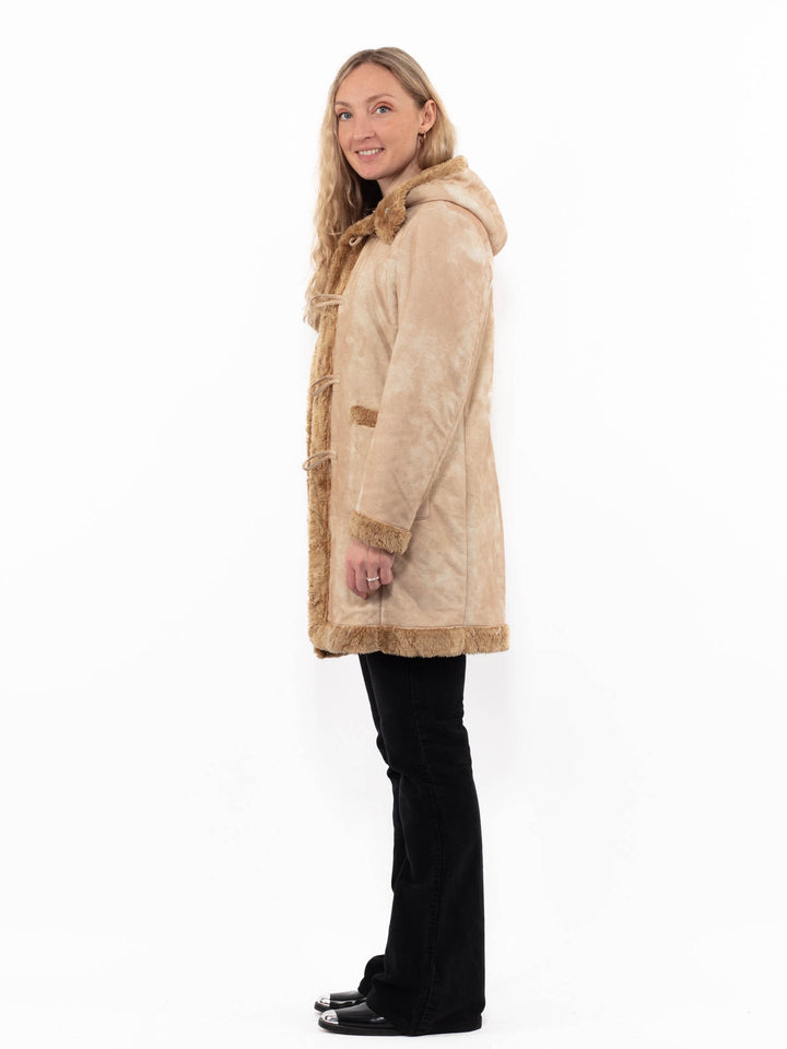 Vintage 00's Women Faux Sheepskin Coat in BeigeA0913