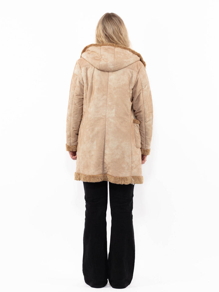 Vintage 00's Women Faux Sheepskin Coat in BeigeA0913