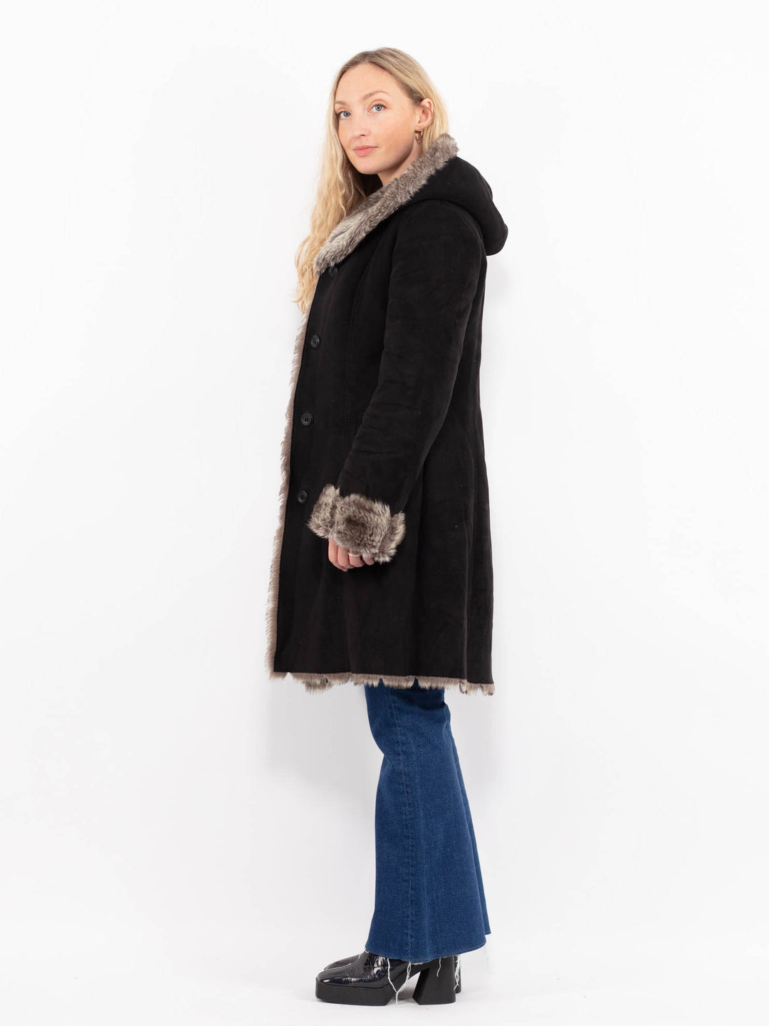 Vintage 00's Women Faux Sheepskin Coat in BlackA1017