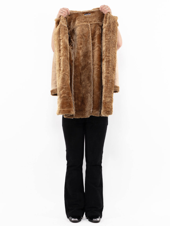 Vintage 00's Women Faux Sheepskin Coat in BeigeA0913