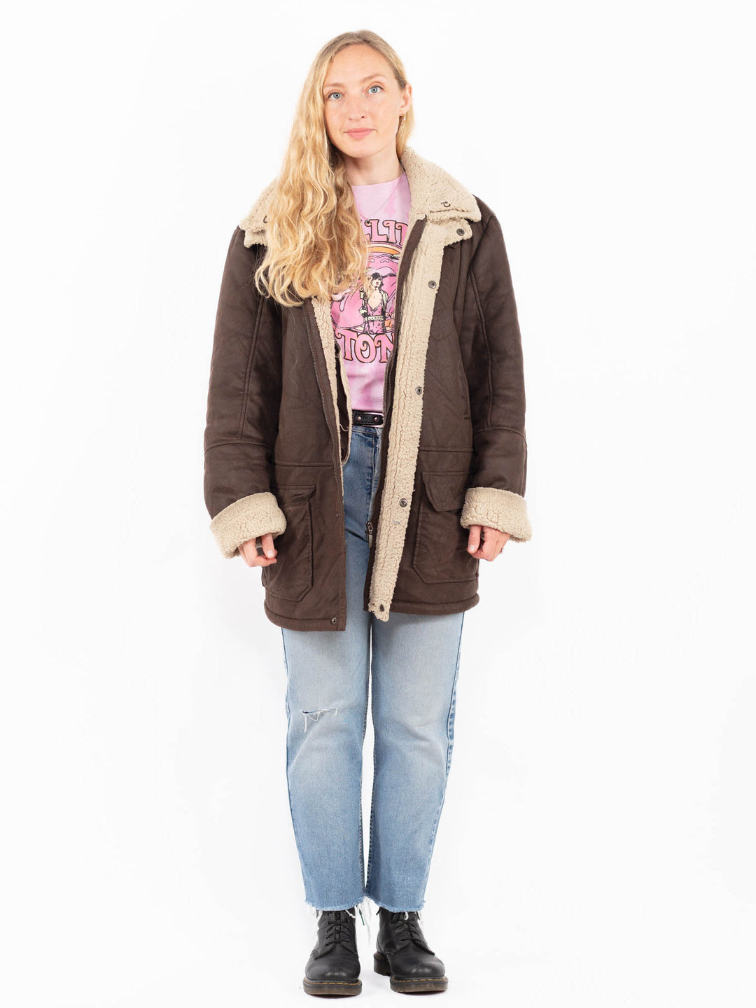 Vintage 00's Women Faux Sheepskin Coat in BrownA0537