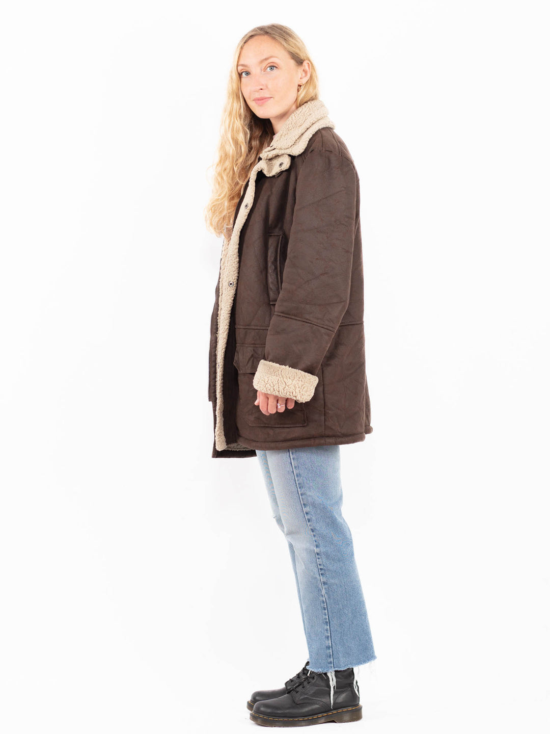 Vintage 00's Women Faux Sheepskin Coat in BrownA0537