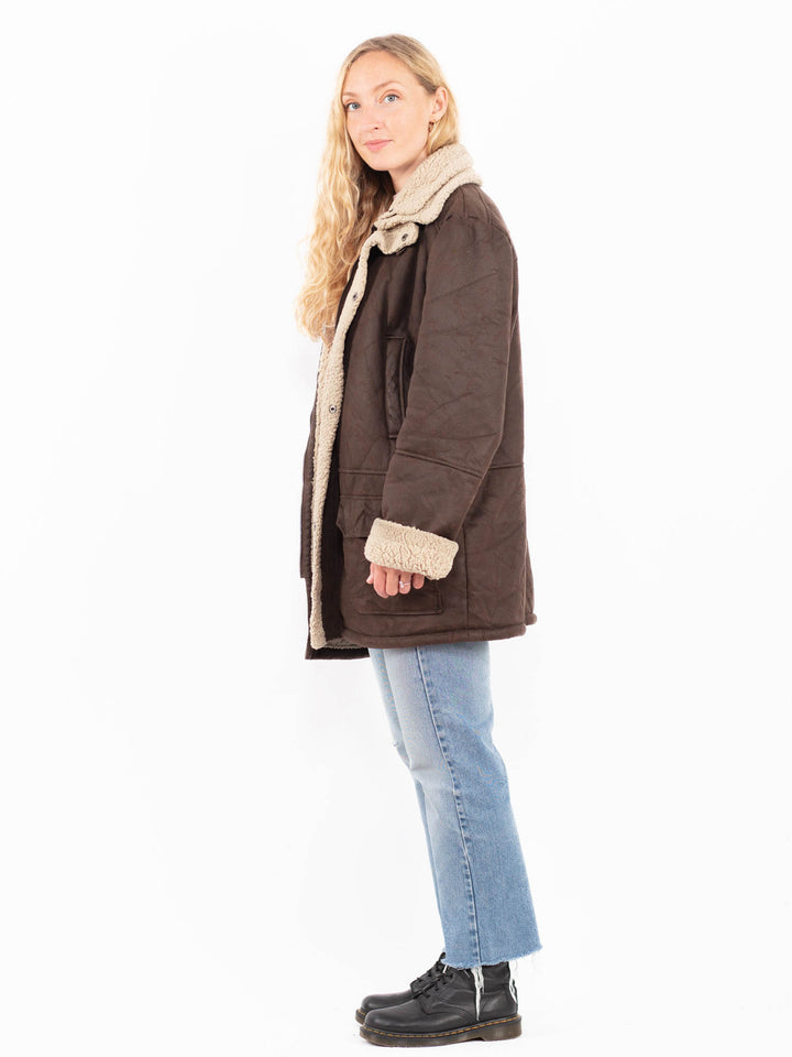Vintage 00's Women Faux Sheepskin Coat in BrownA0537