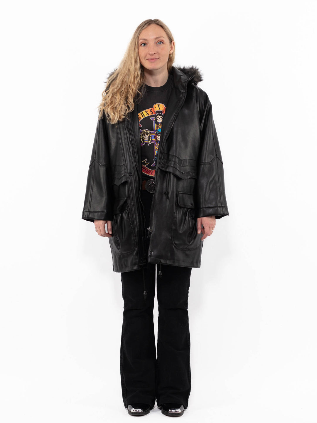 Vintage 00's Women Faux Sheepskin Coat in BlackA0914