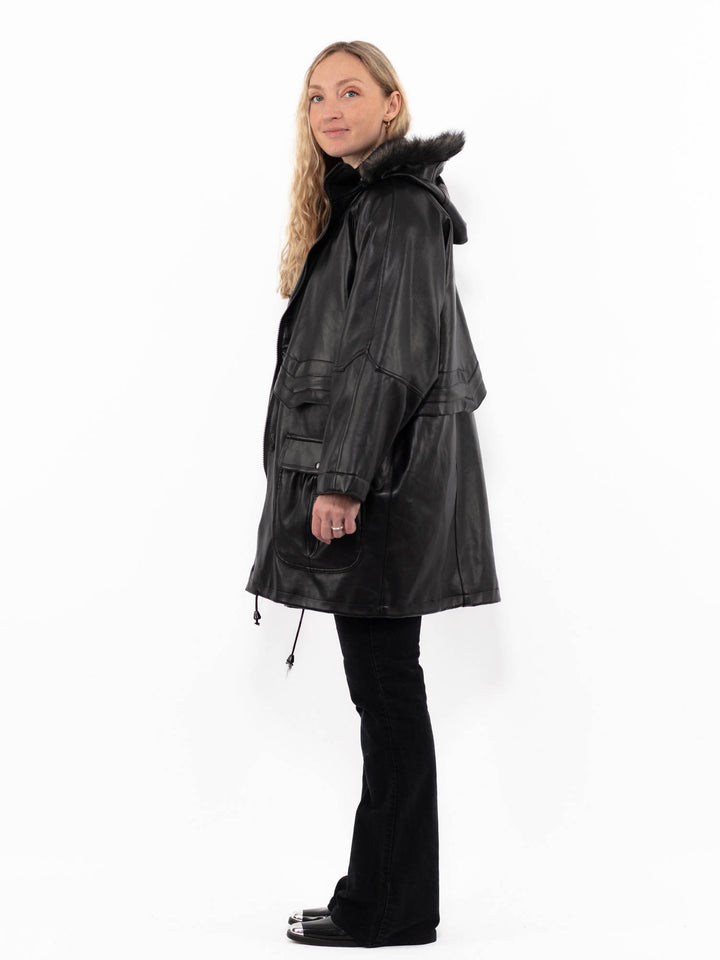 Vintage 00's Women Faux Sheepskin Coat in BlackA0914