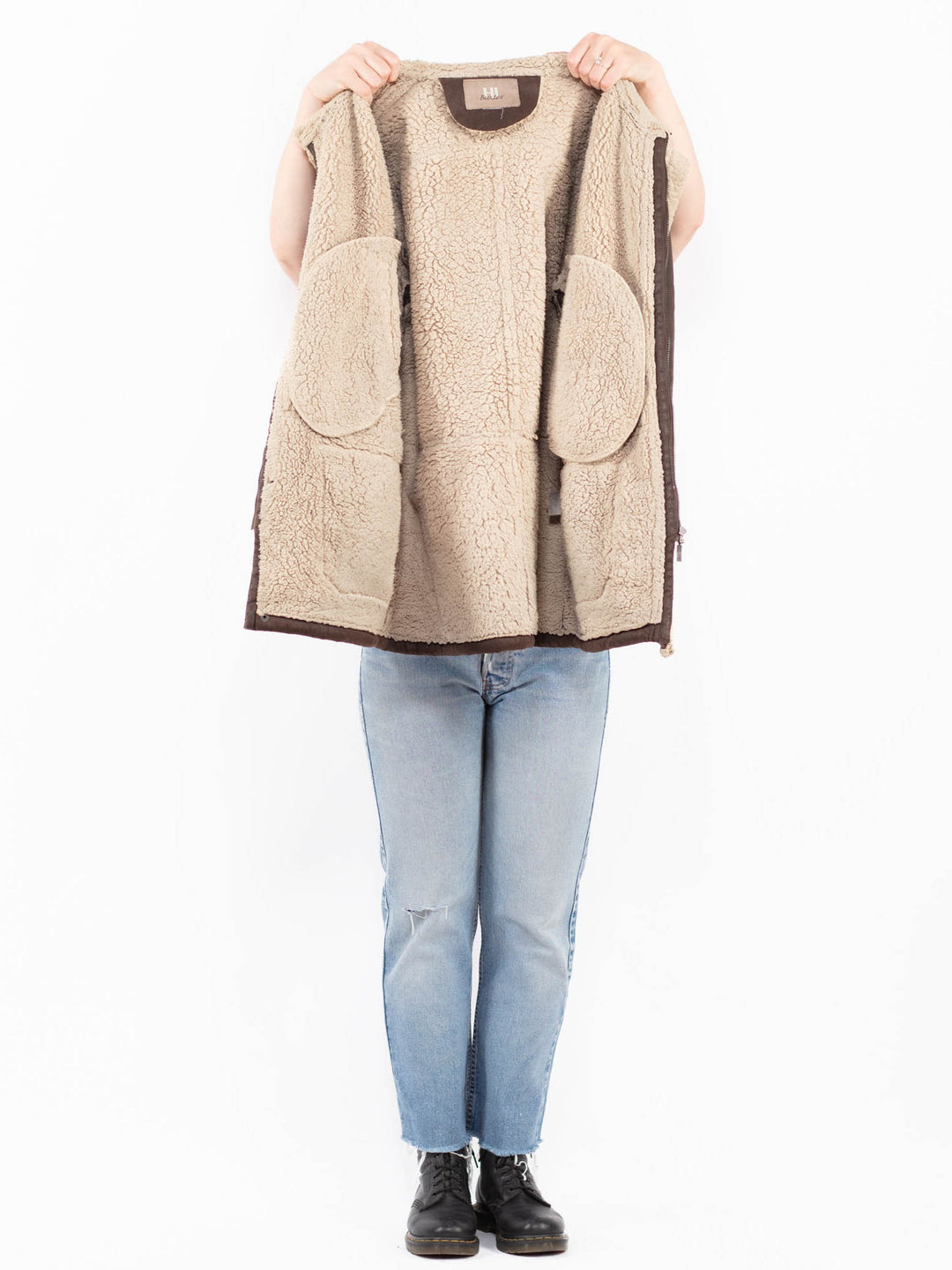 Vintage 00's Women Faux Sheepskin Coat in BrownA0537